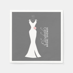 Serviette En Papier Robe blanche élégante sur gris - Baby Shower