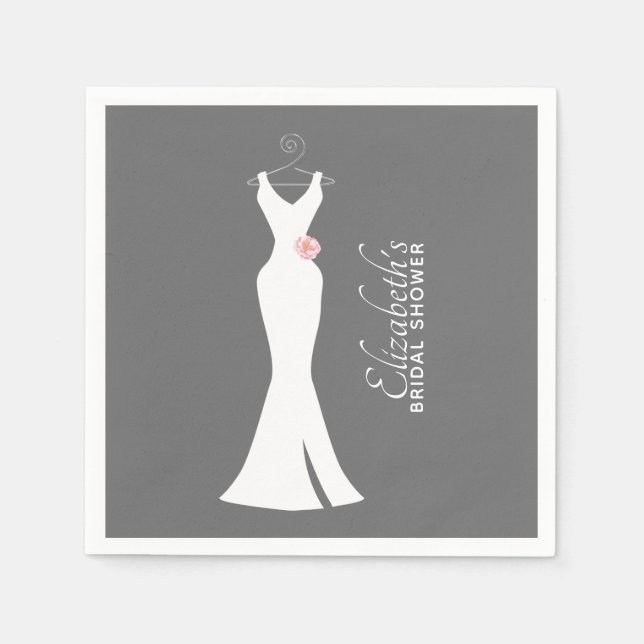 Serviette En Papier Robe blanche élégante sur gris - Baby Shower (Devant)