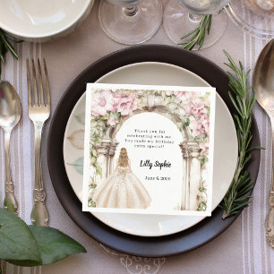 Serviette En Papier Robe d'arche fleurie rose anniversaire