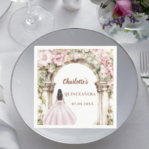 Serviette En Papier Robe de déjeuner de Quinceanera à fleurs roses en