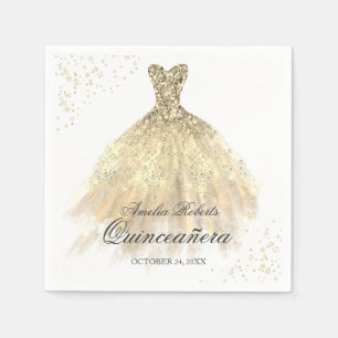Serviette En Papier Robe dorée Quinceanera Napkin