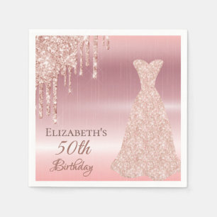 Serviette En Papier Robe dorée rose avec des gouttes
