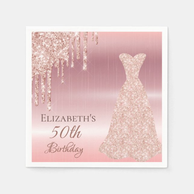 Serviette En Papier Robe dorée rose avec des gouttes (Devant)