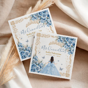 Serviette En Papier Robe Élégante Bébé Bleu Or Quinceanera Princesse
