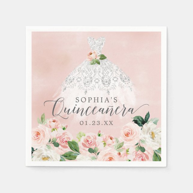 Serviette En Papier Robe florale élégante Quinceanera Napkins (Devant)