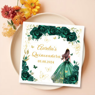 Serviette En Papier Robe florale verte émeraude Princesse Quinceanera