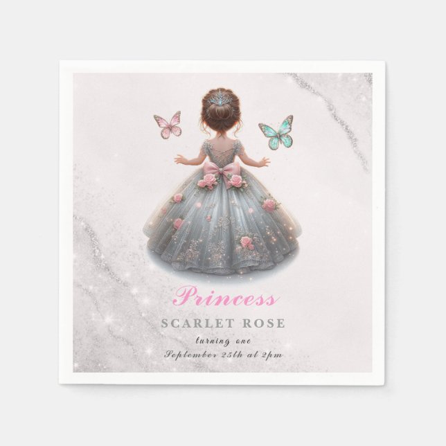 Serviette En Papier Robe princesse en argent rose Fête d'anniversaire  (Devant)