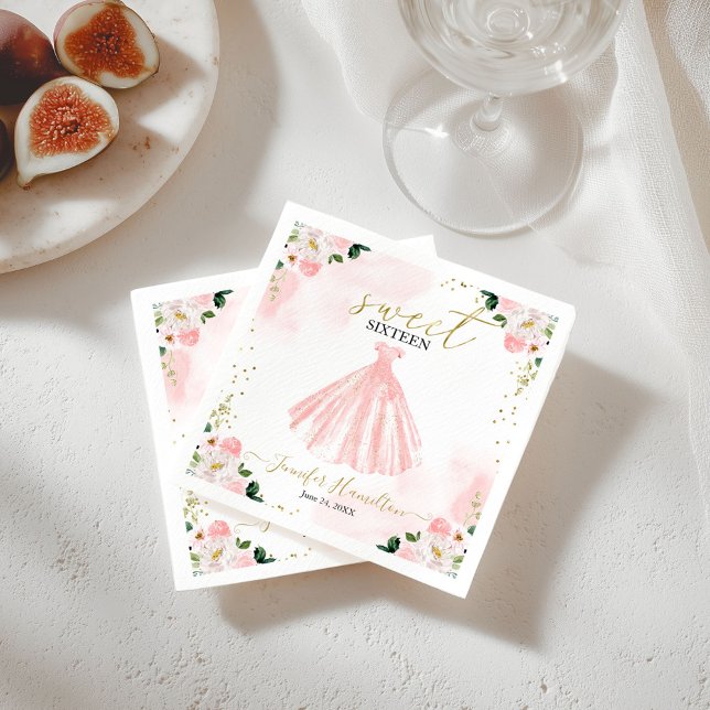 Serviette En Papier Robe rose fleurie 16 douce (Créateur téléchargé)