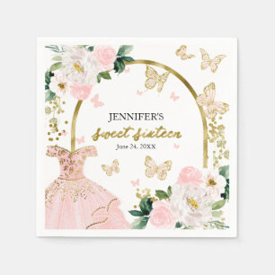 Serviette En Papier Robe rose floral blush "Sweet 16" Papillon