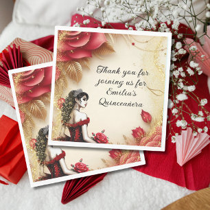 Serviette En Papier Robe Rouge Noir Quinceañera Robe Rose Personnalisé