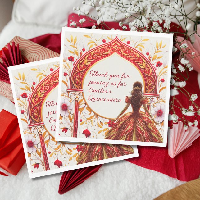 Serviette En Papier Robe Rouge or Quinceañera personnalisée (Créateur téléchargé)