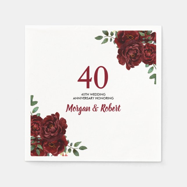 Serviette En Papier Robe rouge rubis de Bourgogne 40e anniversaire Mar (Devant)