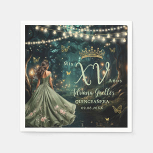Serviette En Papier Robe verte de la forêt enchantée Quinceañera XV