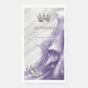 Serviette En Papier Robe violette argentée Princesse Quinceañera