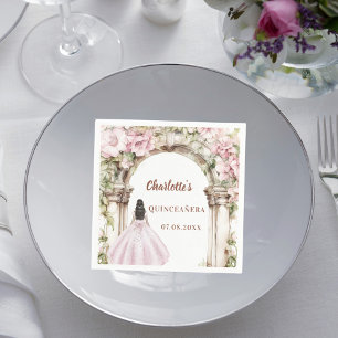 Serviette En Papier Robes de Quinceanera à arc floral rose