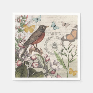 Serviette En Papier Robin Elegant Bird Butterfly French Art