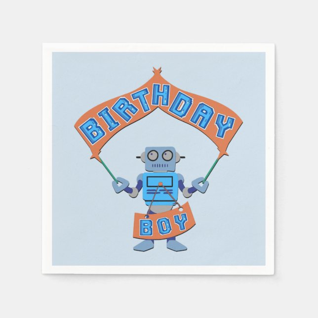 Serviette En Papier Robot Boy Birthday (Devant)