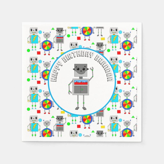 Serviette En Papier Robot d'anniversaire pour garçon personnalisé (Devant)