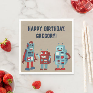 Serviette En Papier Robots rétro mignons Sci-Fi Boys Anniversaire
