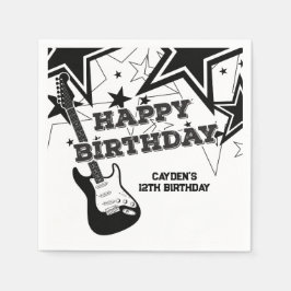 Serviette En Papier Rock Star Birthday Guitar Black White Stars