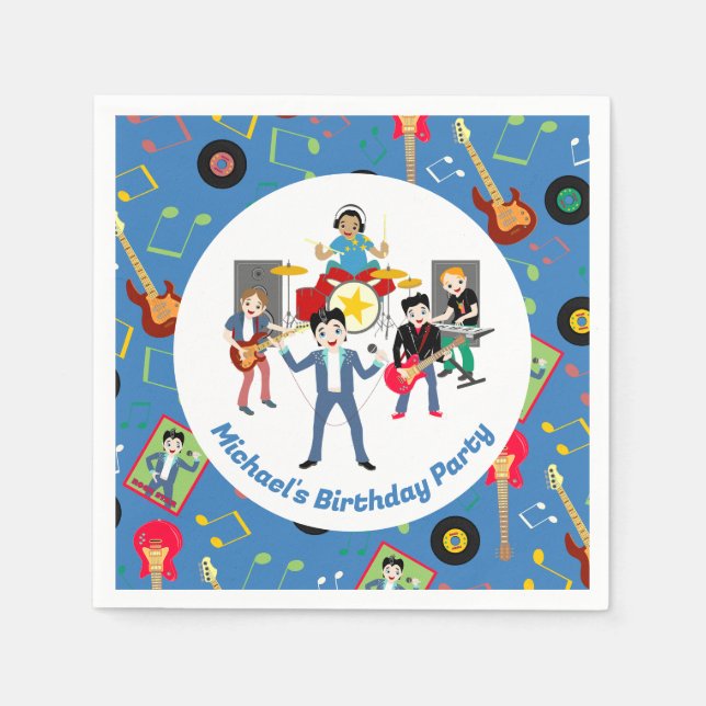 Serviette En Papier Rock Star Boys Band Anniversaire (Devant)