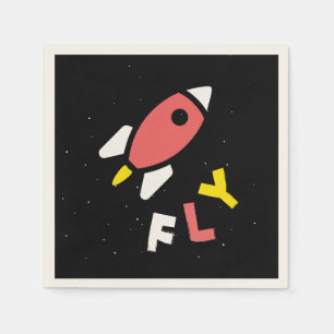 Serviette En Papier Rocket - Rouge & Jaune Pop Art Abstrait. FLY!