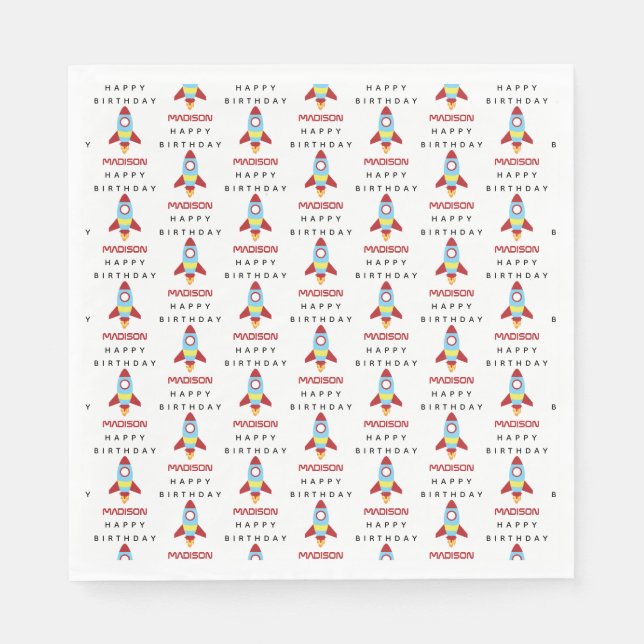 Serviette En Papier Rocket Spacship Lancement Nom personnalisé Anniver (Devant)
