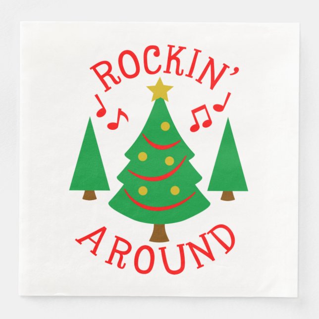 Serviette En Papier Rockin' autour de l'arbre de Noël (Devant)