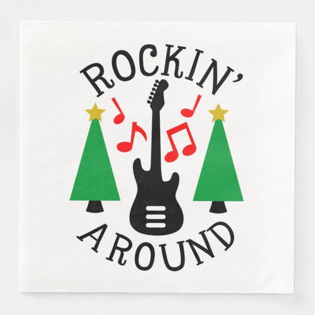 Serviette En Papier Rockin' autour de l'arbre de Noël (Devant)