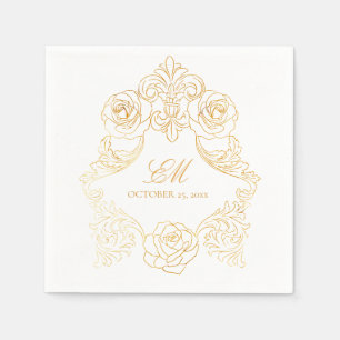 Serviette En Papier Rococo Crest Monogramme Golden Foil Mariage Logo