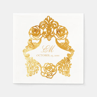Serviette En Papier Rococo Crest Monogramme Golden Foil Mariage Logo