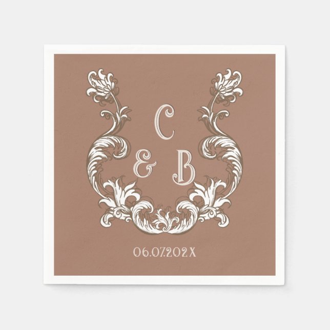 Serviette En Papier Rococo Mocha Florentine Monochrome Mousse (Devant)