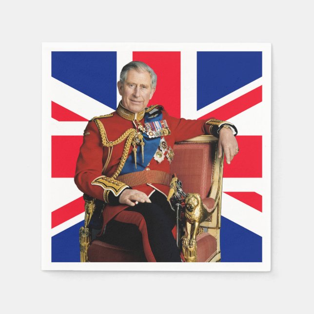 Serviette En Papier Roi Charles III avec drapeau britannique (Devant)