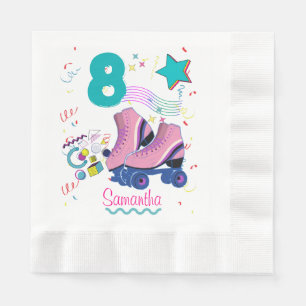 Serviette En Papier Roller Skate Anniversaire Fille Retro Patinage