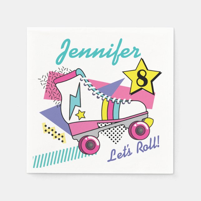 Serviette En Papier Roller Skate Party des années 80 Anniversaire (Devant)