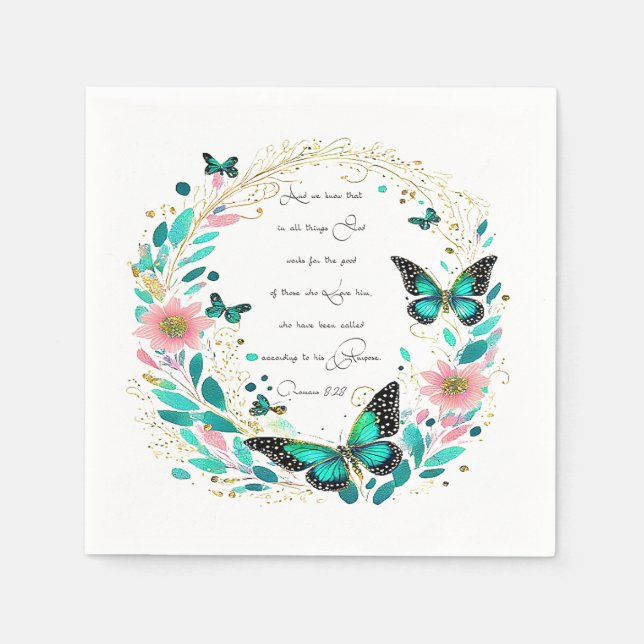 Serviette En Papier Romains 8:28 Fleurs et papillons (Devant)