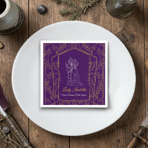 Serviette En Papier Romance de Chevalier et Dame Médiévale Bordure Vio