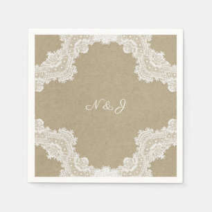Serviette En Papier Romance rustique élégant Mariage kraft et dentelle