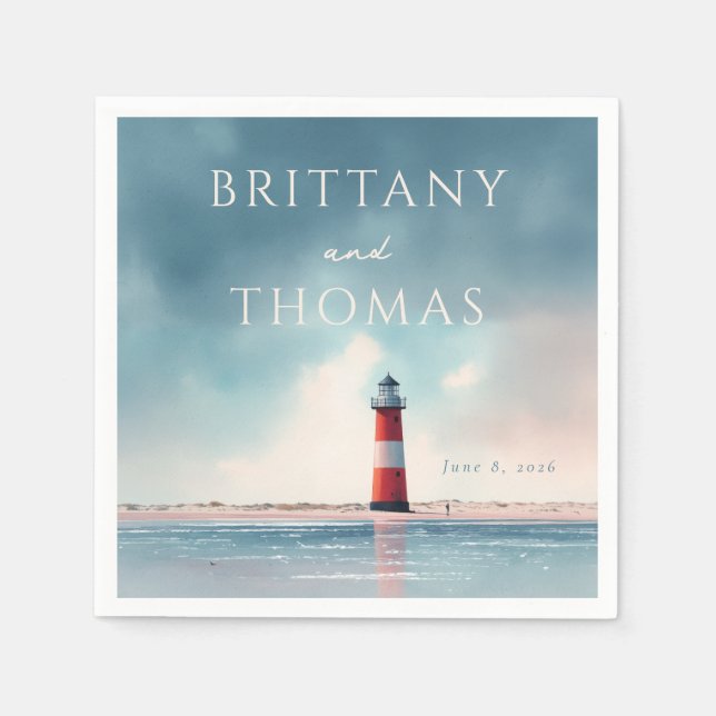 Serviette En Papier Romantic Coastal Lighthouse Scene (Devant)