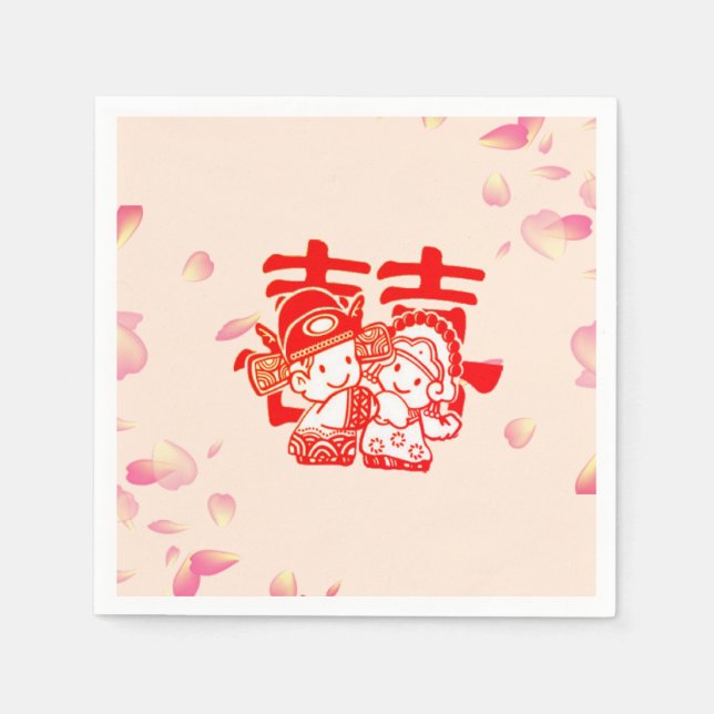 Serviette En Papier Romantic Cute Couple Double Mariage de bonheur (Devant)