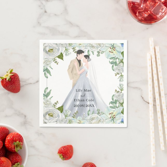 Serviette En Papier Romantic Watercolor Wedding (En situation)