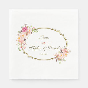 Serviette En Papier Romantique Blush rose Floral Mariage cadre or