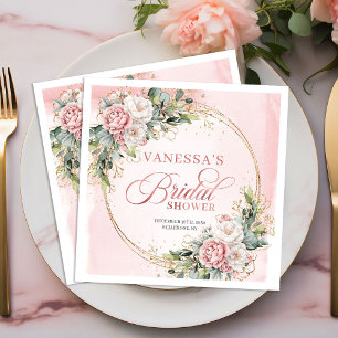 Serviette En Papier Romantique Bohème Rose Pâle Floral Fête de Mariage