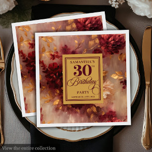 Serviette En Papier Romantique Bourgogne Blush Gold Boho 30e anniversa