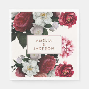 Serviette En Papier Romantique Bourgogne rouge et Mariage en cuivre