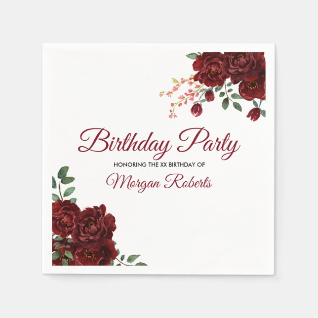 Serviette En Papier Romantique Bourgogne Rouge Rose fête d'anniversair (Devant)