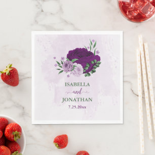 Serviette En Papier Romantique fleurs violet vert mariage