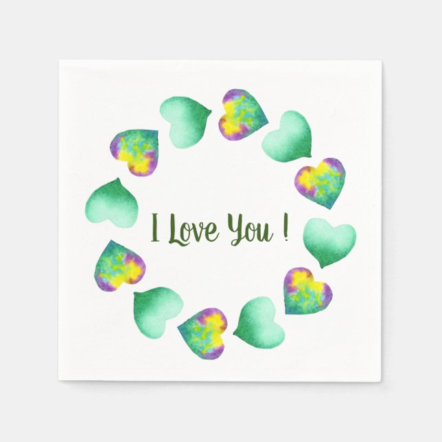 Serviette En Papier Romantique Joli Aquarelle Vert Saint-Valentin    (Devant)