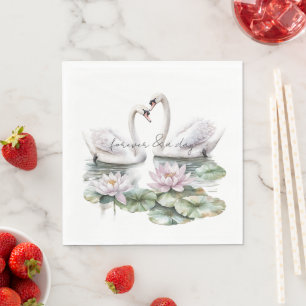 Serviette En Papier Romantique Lotus rose Floral Swans Mariage