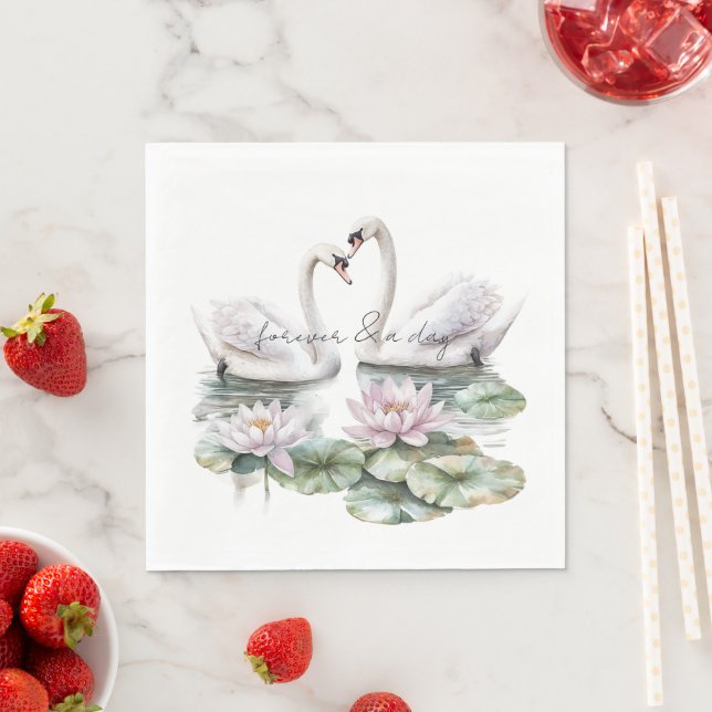 Serviette En Papier Romantique Lotus rose Floral Swans Mariage (En situation)